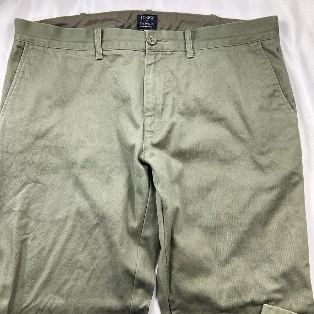 J Crew The Driggs Chino Pants Mens 34X34 Green Slim Tapered Flat Front Casual 23
